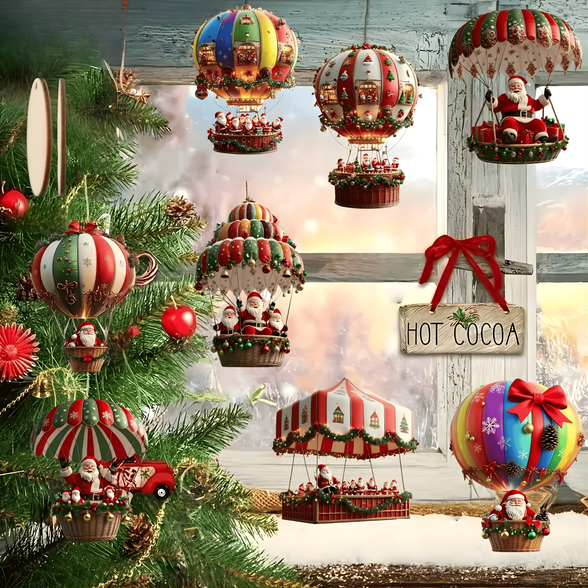 10pcs Wooden Santa Balloon Ornaments