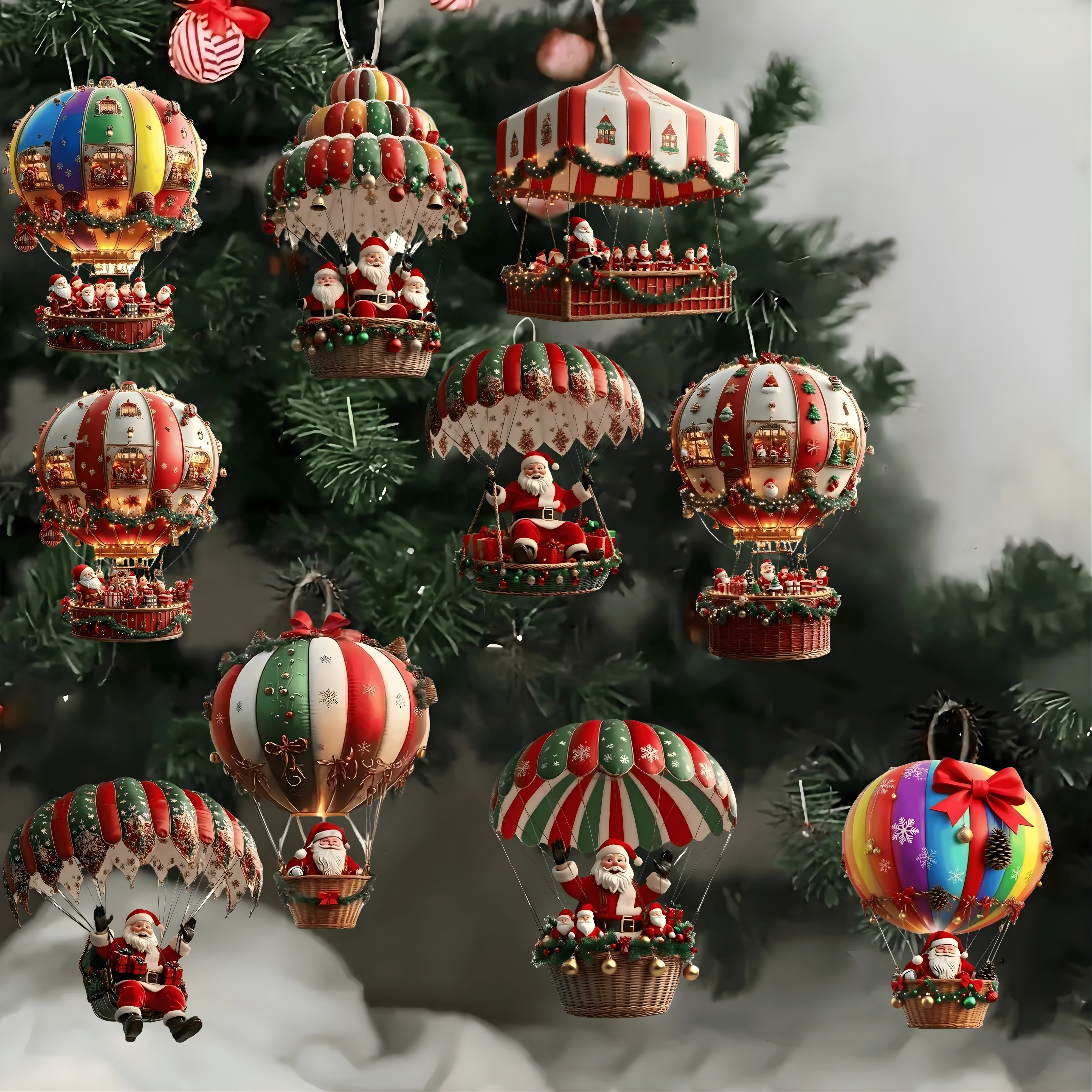 10pcs Wooden Santa Balloon Ornaments