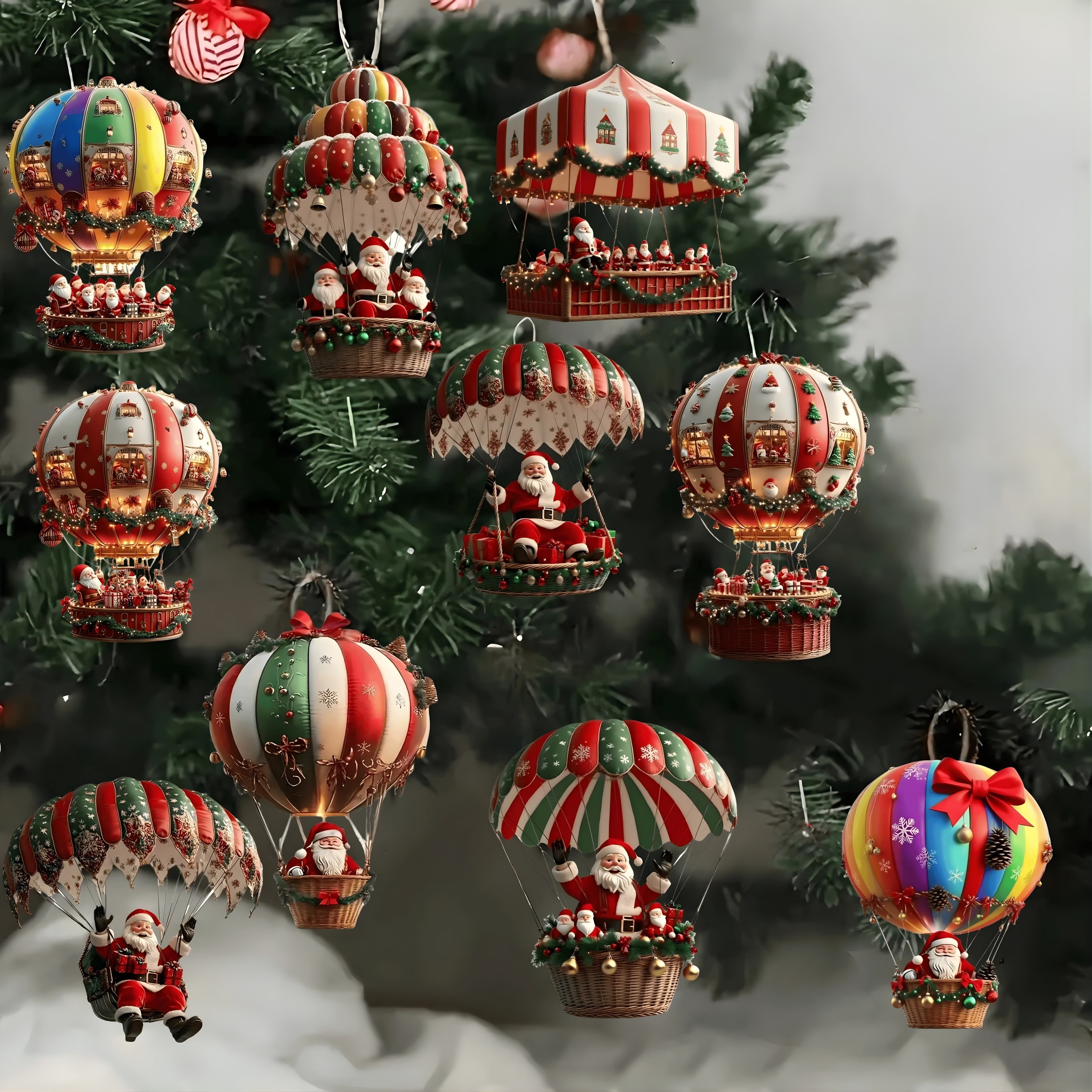 10pcs Wooden Santa Ornaments