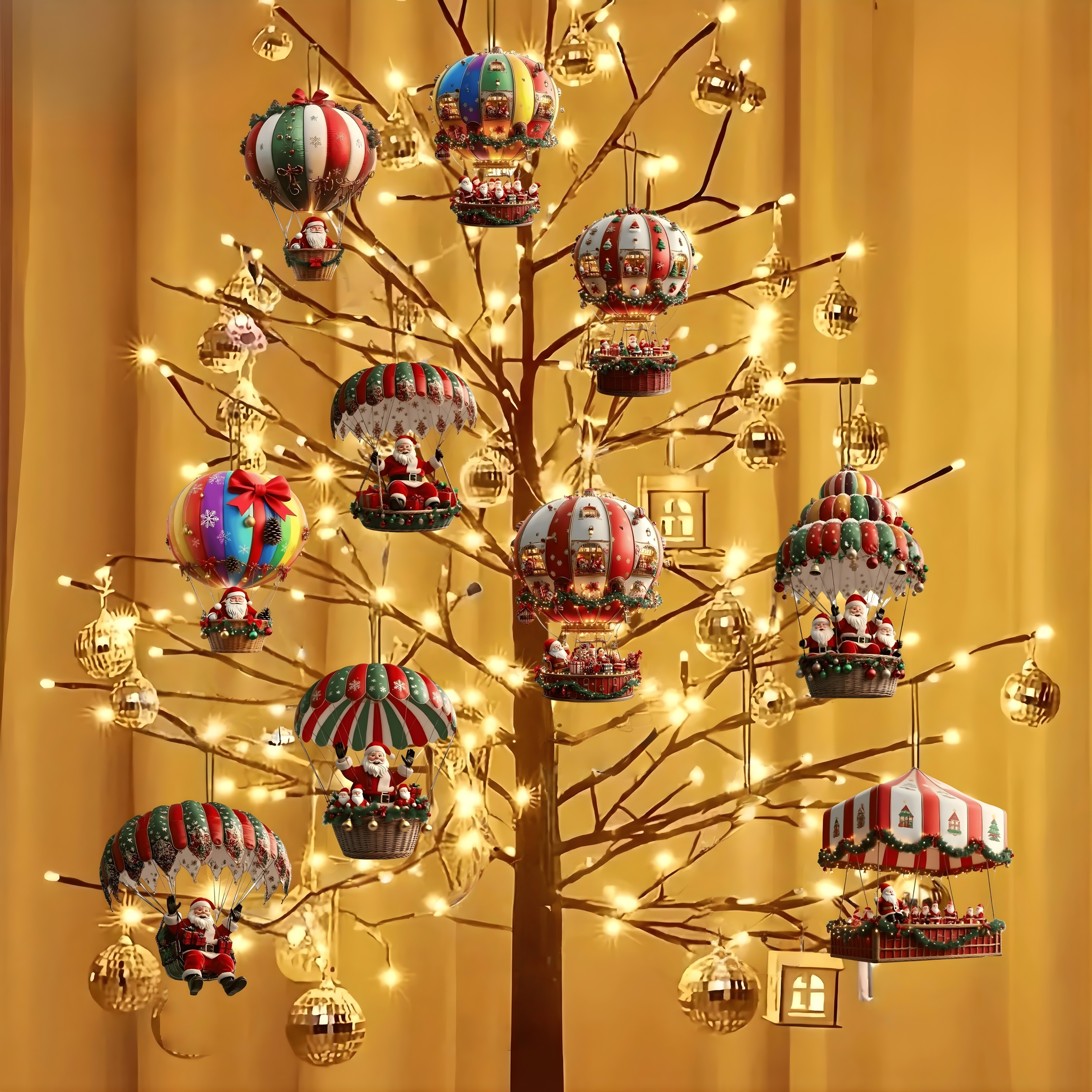 10pcs Wooden Santa Balloon Ornaments