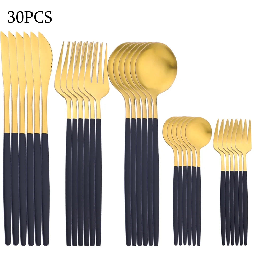 30-Piece Black & Gold Cutlery