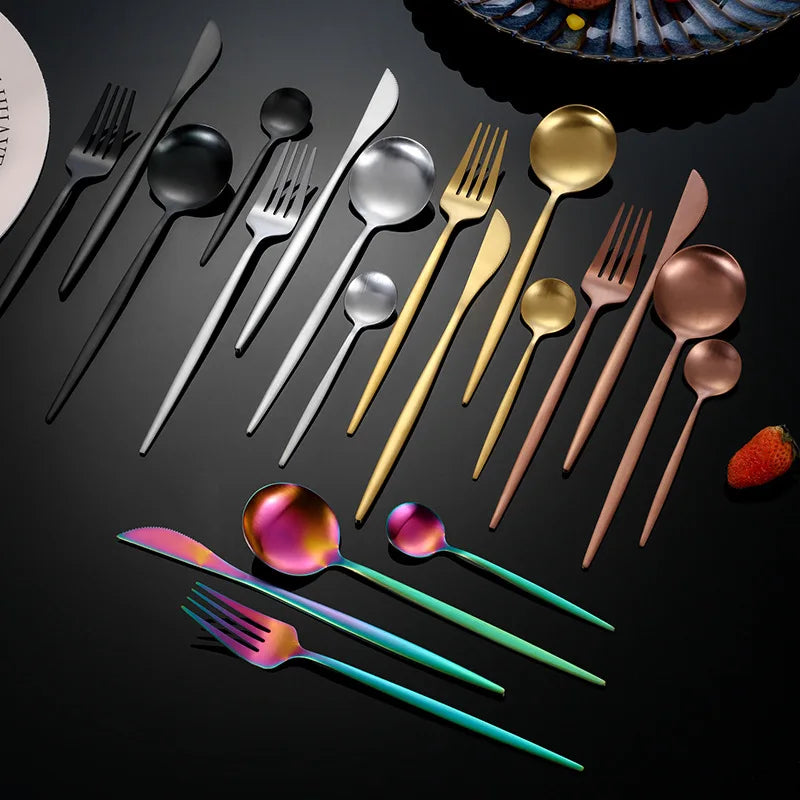 30-Piece Black & Gold Cutlery