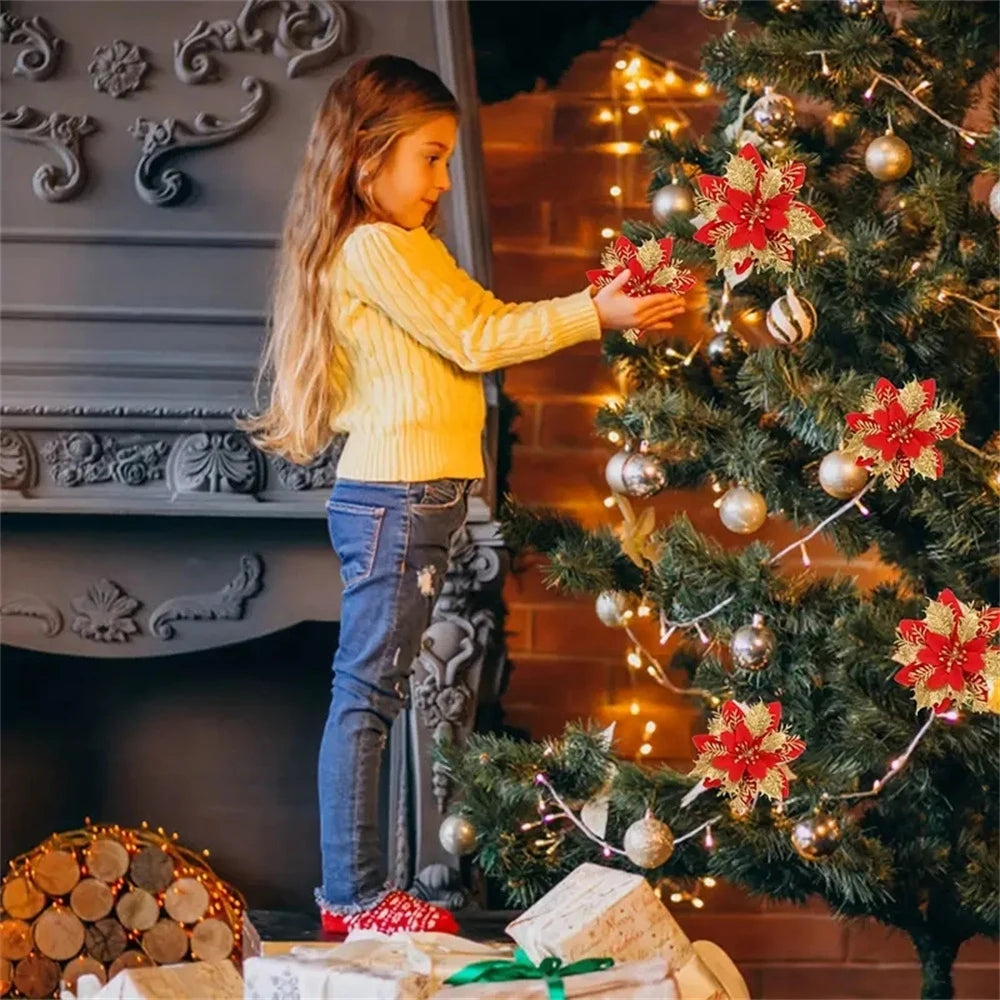 5/10pcs Glitter Christmas Flowers