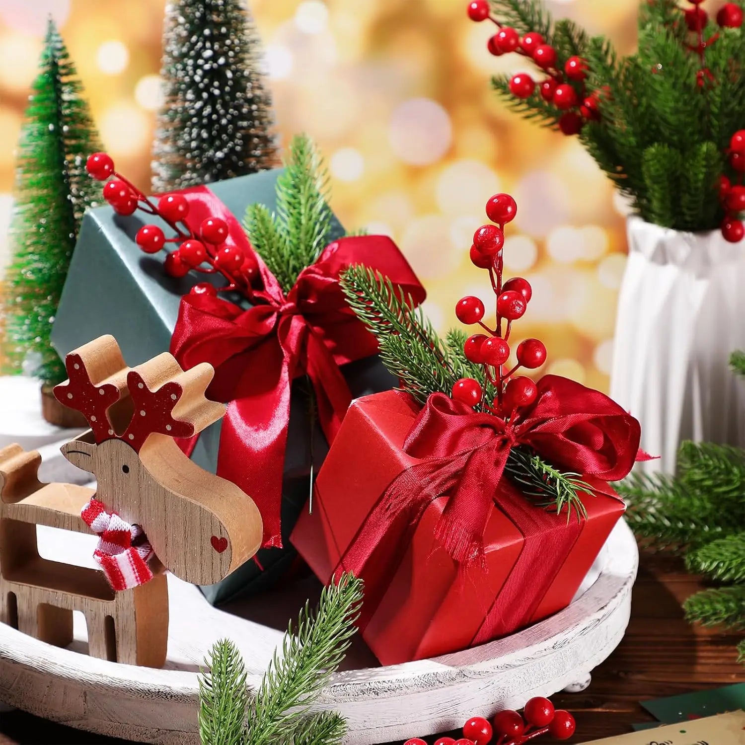 Festive Holly Red Berry Branch