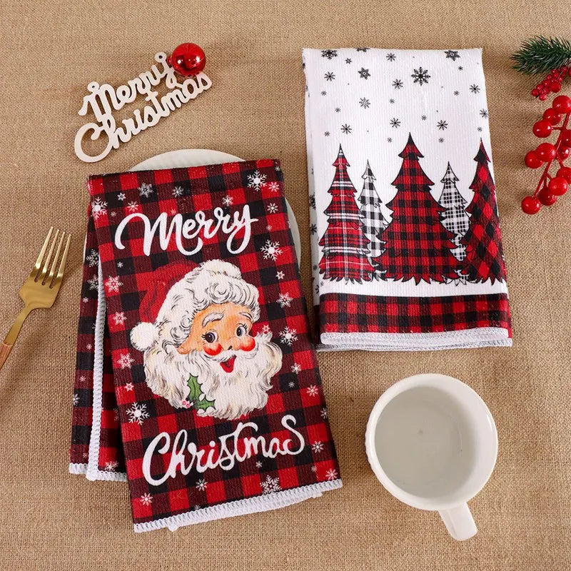 2pcs Christmas Plaid Towels
