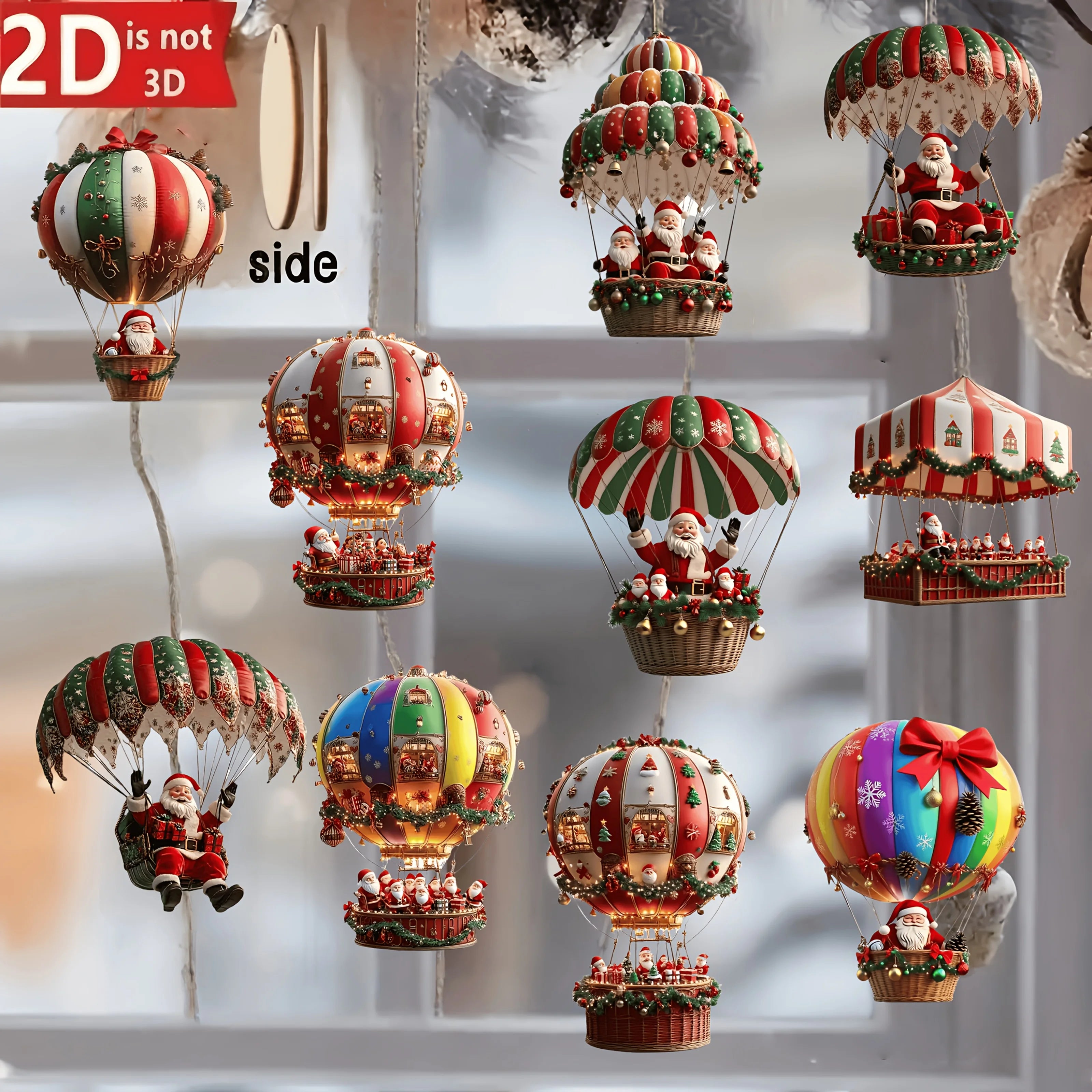 10pcs Wooden Santa Balloon Ornaments
