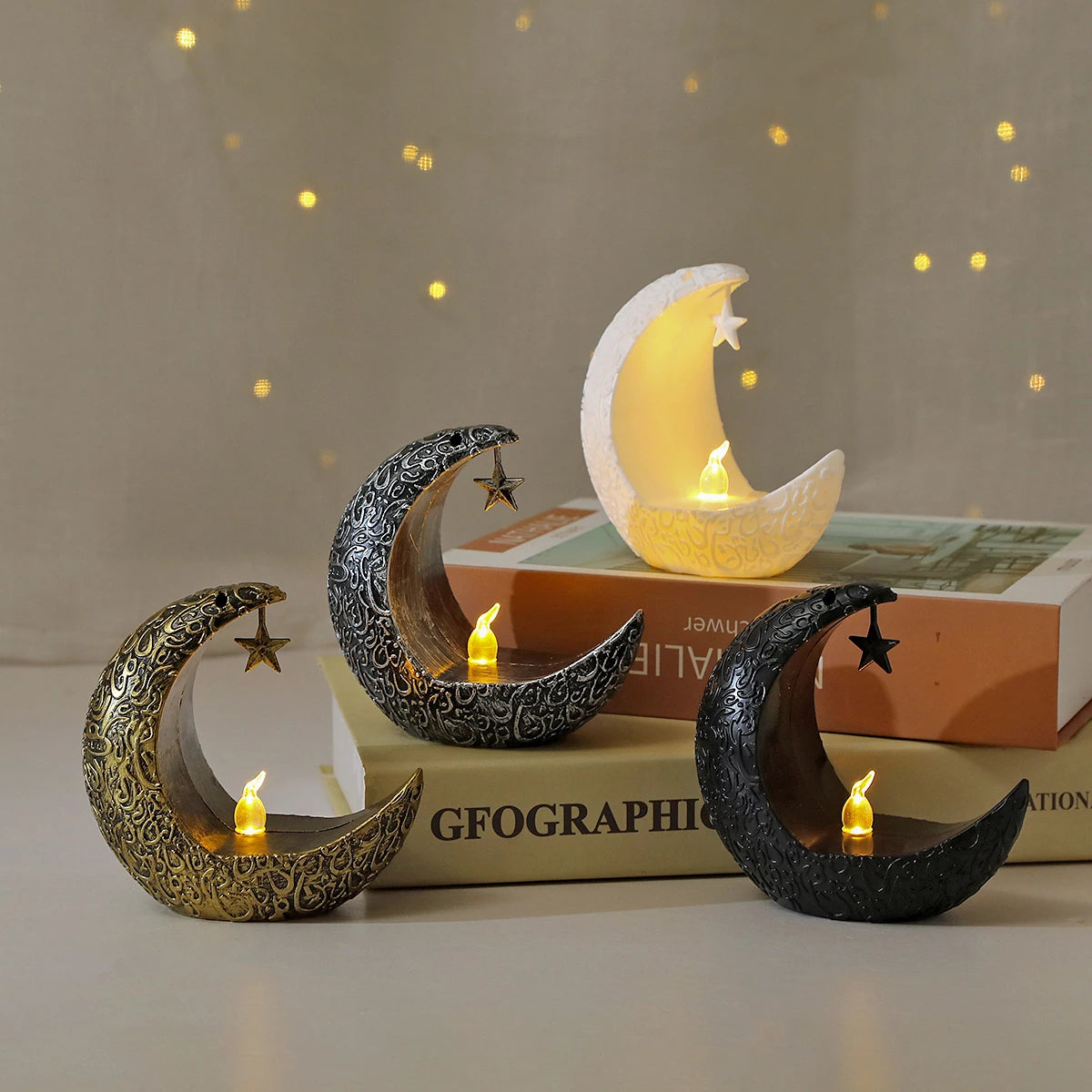 Eid Mubarak LED Star & Moon Candlestick Light