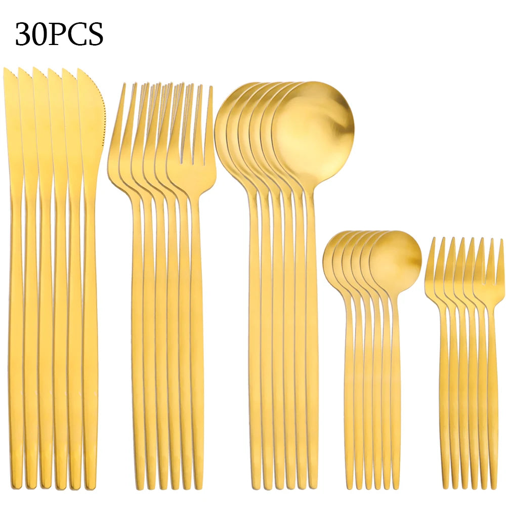 30-Piece Black & Gold Cutlery