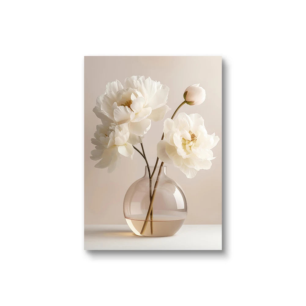 Nordic Beige Peony Canvas Art