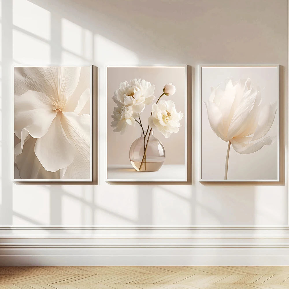 Nordic Beige Peony Canvas Art