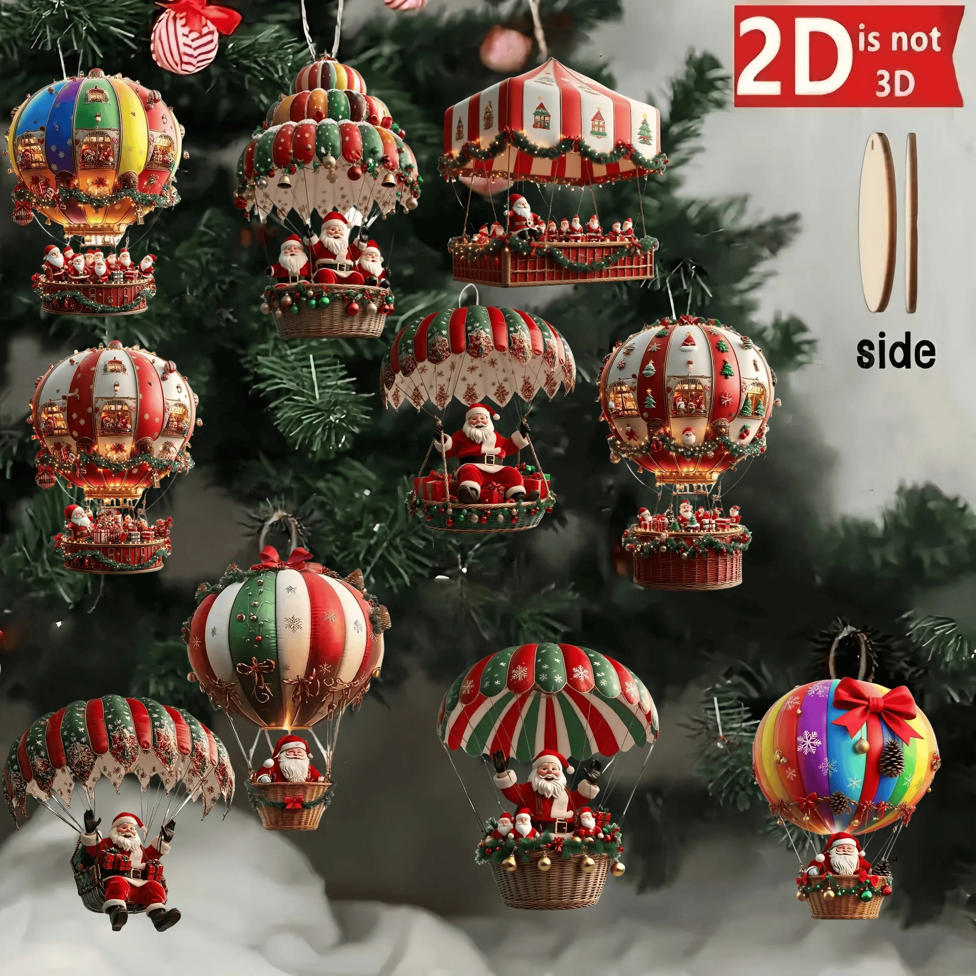 10pcs Wooden Santa Ornaments