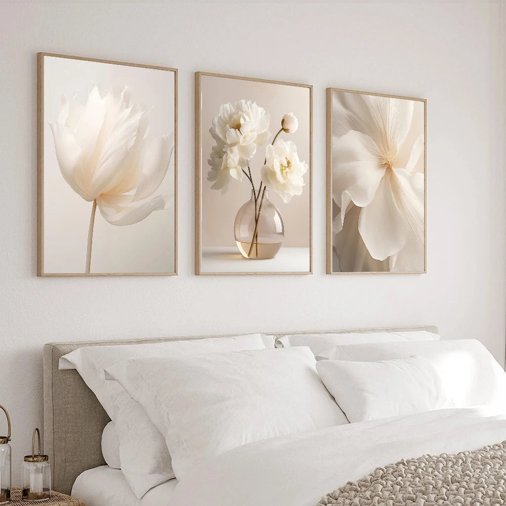 Nordic Beige Peony Canvas Art