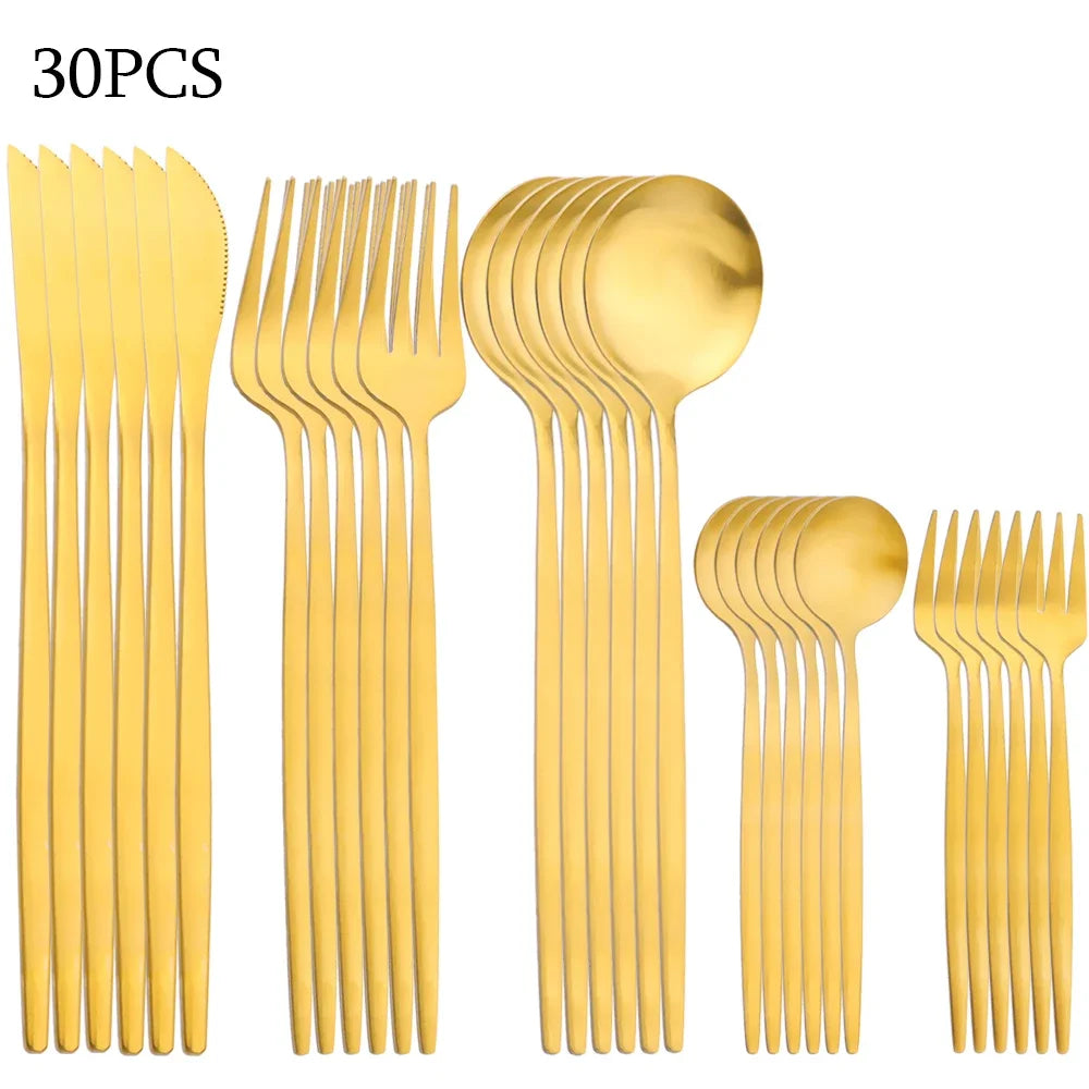 30-Piece Black & Gold Cutlery