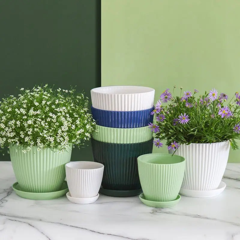 Round Flower Pots with Tray