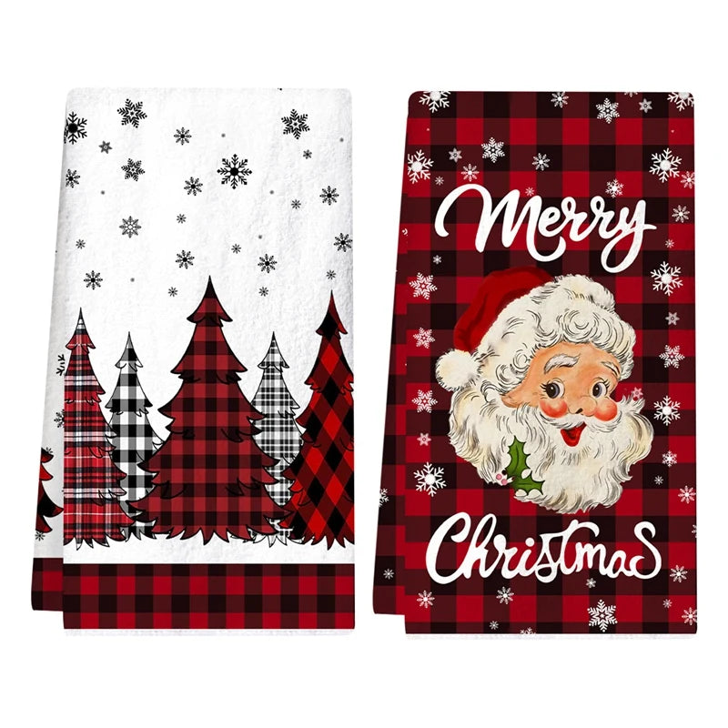 2pcs Christmas Plaid Towels