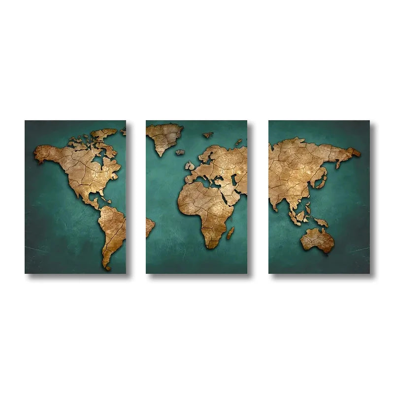 3PCS Retro World Map Art