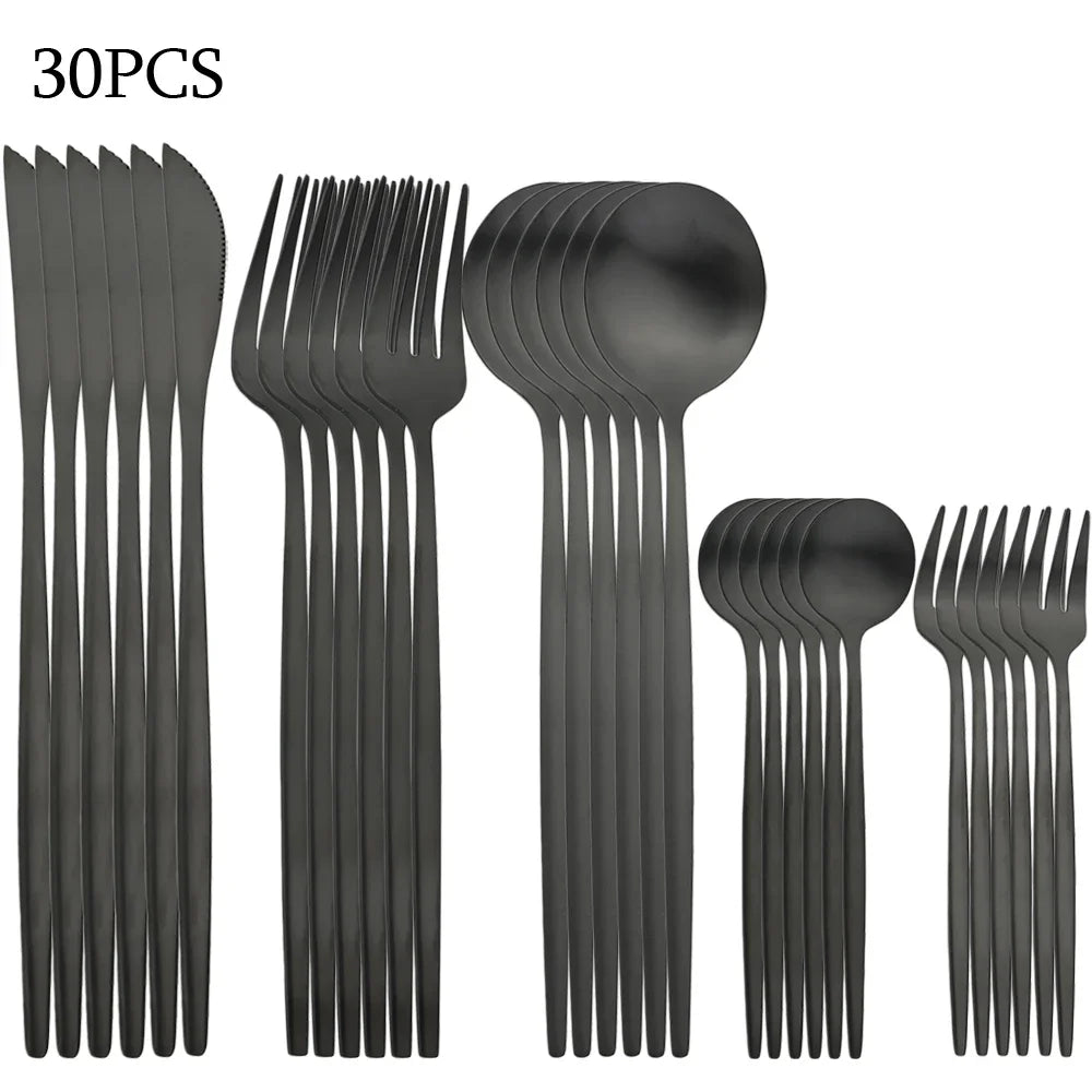 30-Piece Black & Gold Cutlery