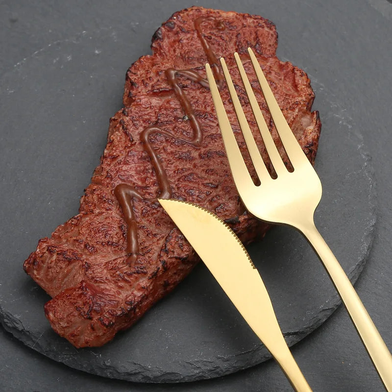 30-Piece Black & Gold Cutlery