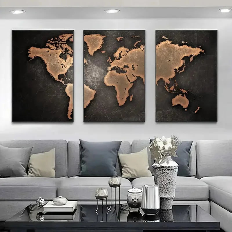 3PCS Retro World Map Art