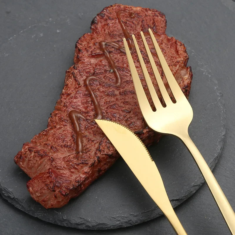 30-Piece Black & Gold Cutlery