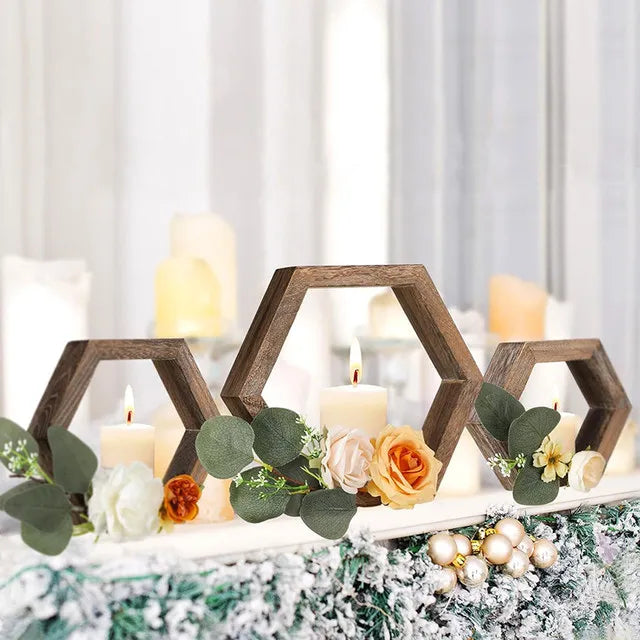 Wooden Hexagon Candle Holder