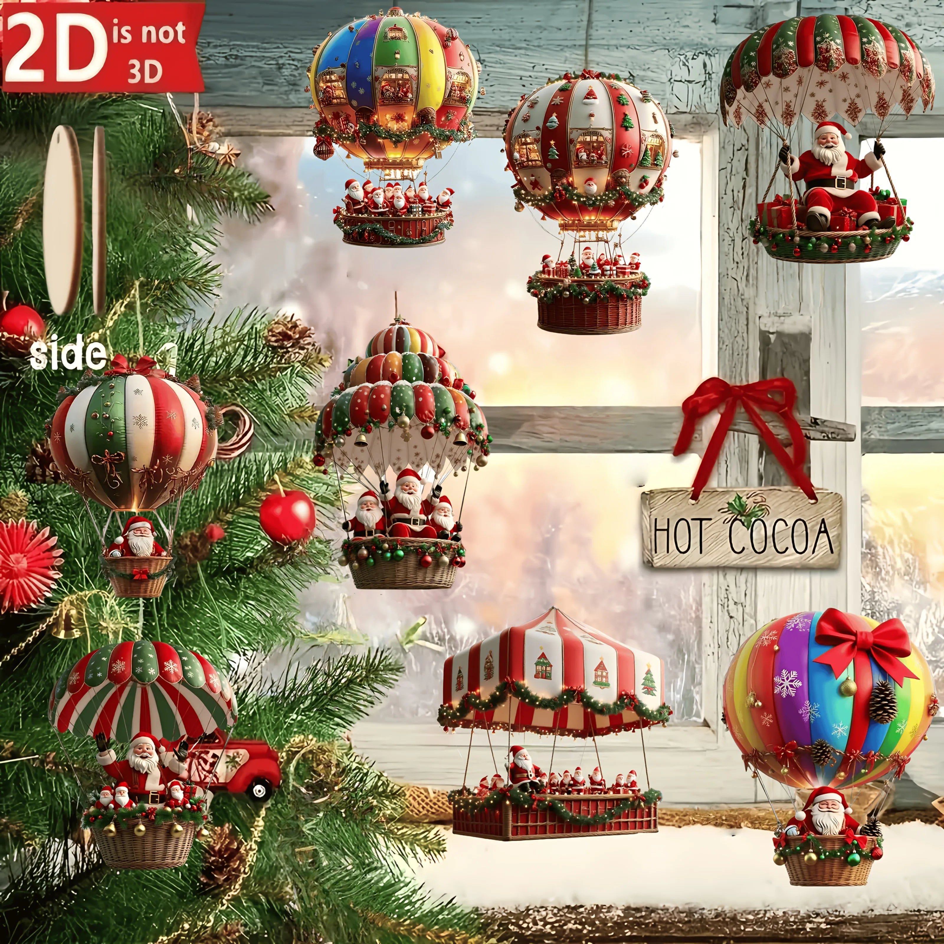 10pcs Wooden Santa Ornaments