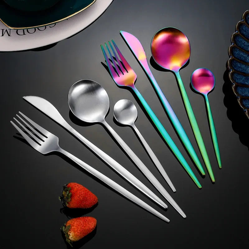 30-Piece Black & Gold Cutlery