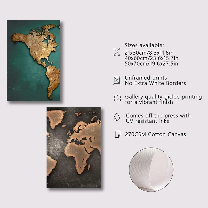 3PCS Retro World Map Art