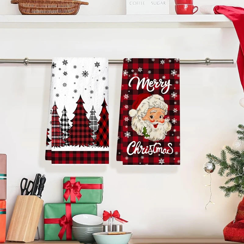 2pcs Christmas Plaid Towels