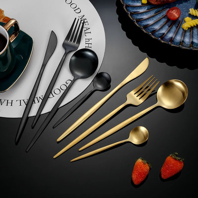 30-Piece Black & Gold Cutlery