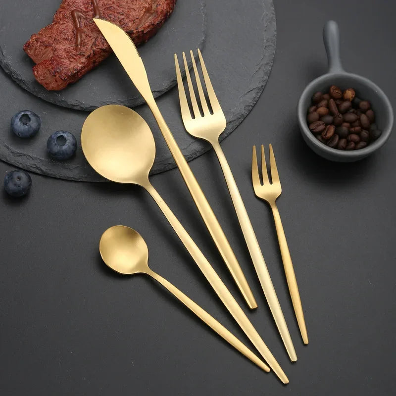 30-Piece Black & Gold Cutlery