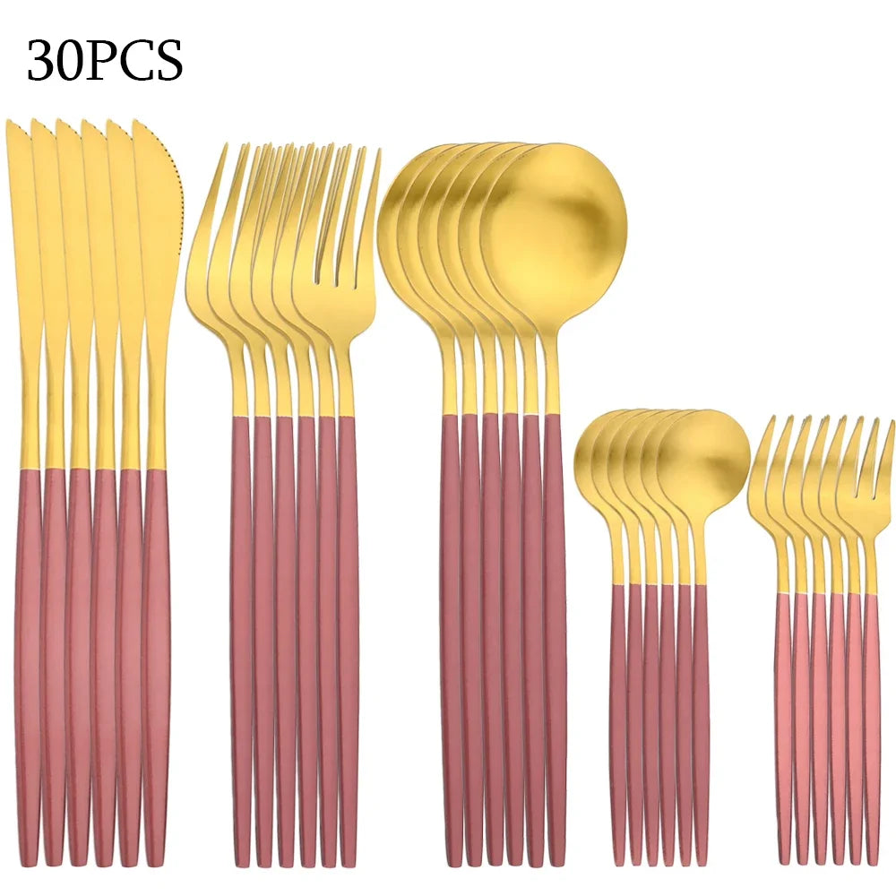 30-Piece Black & Gold Cutlery