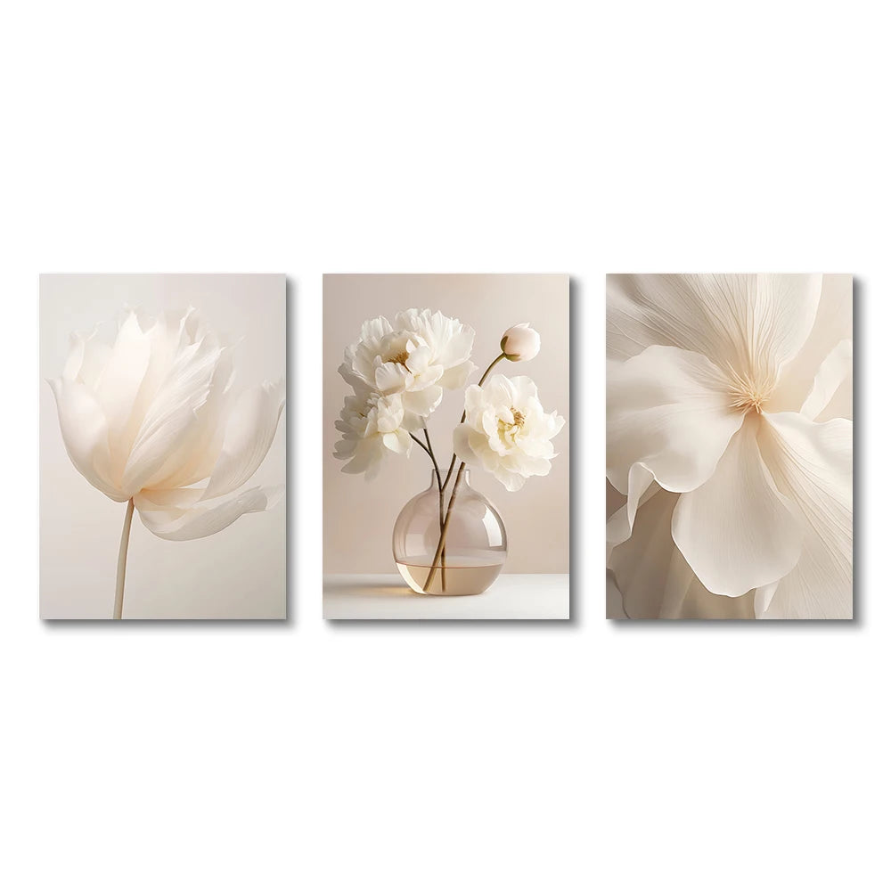 Nordic Beige Peony Canvas Art