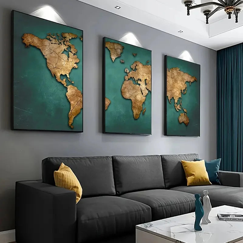 3PCS Retro World Map Art