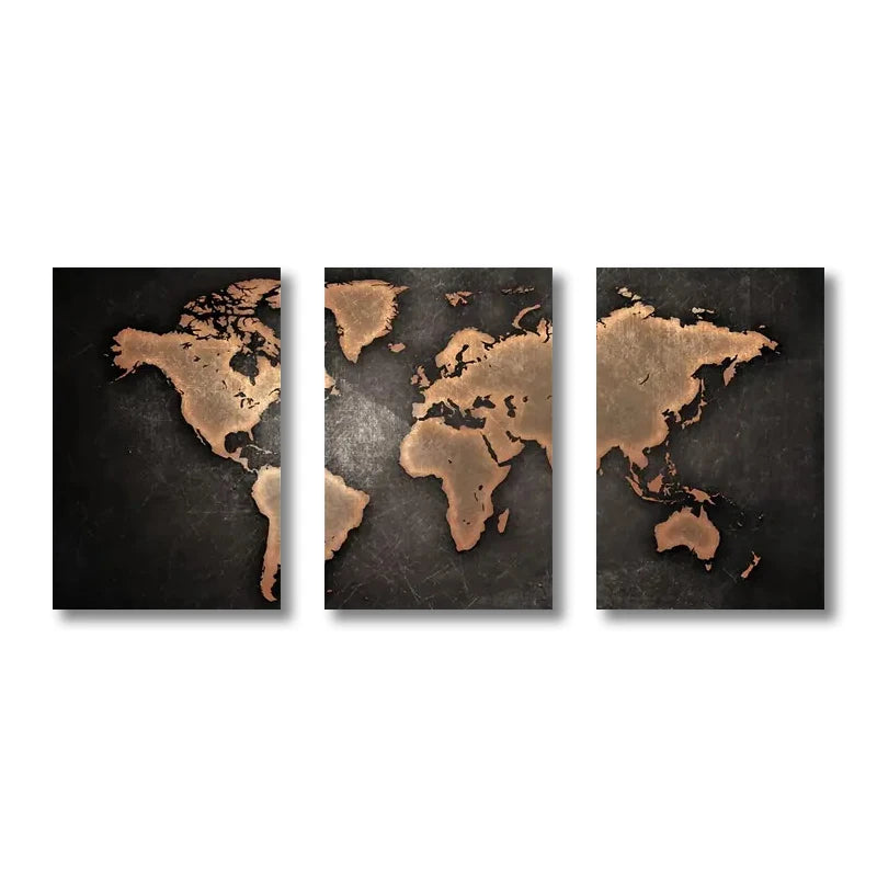 3PCS Retro World Map Art
