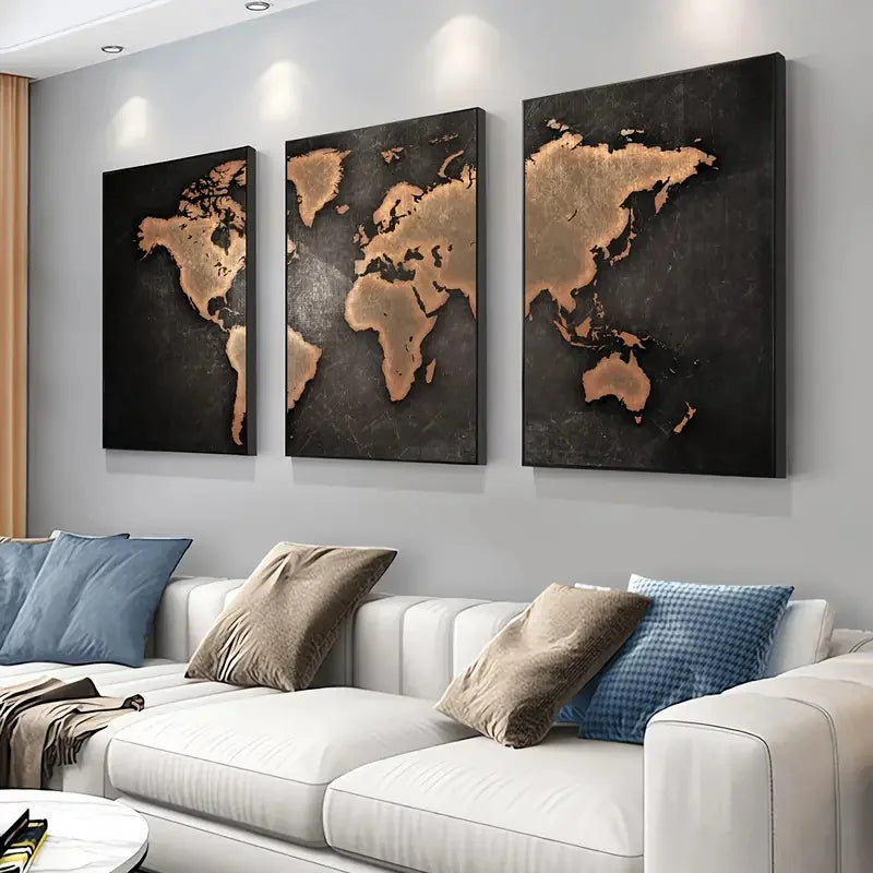 3PCS Retro World Map Art