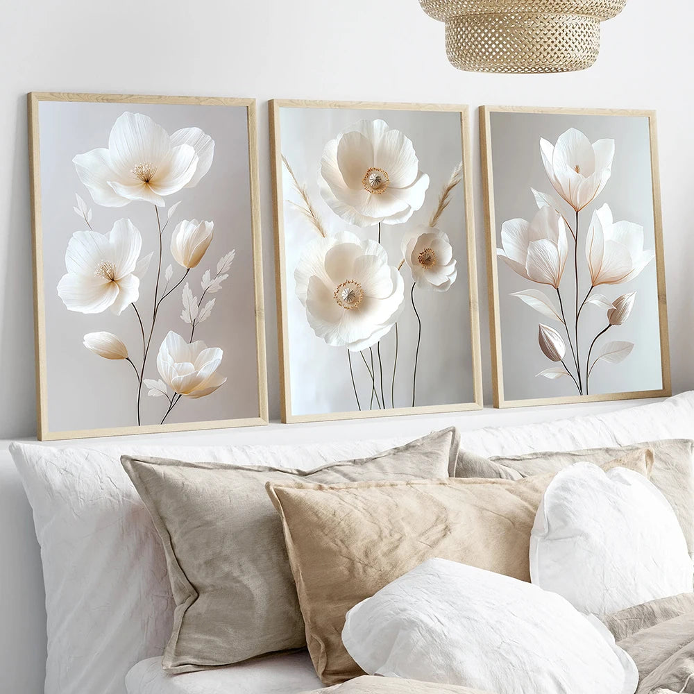 Nordic Beige Peony Canvas Art