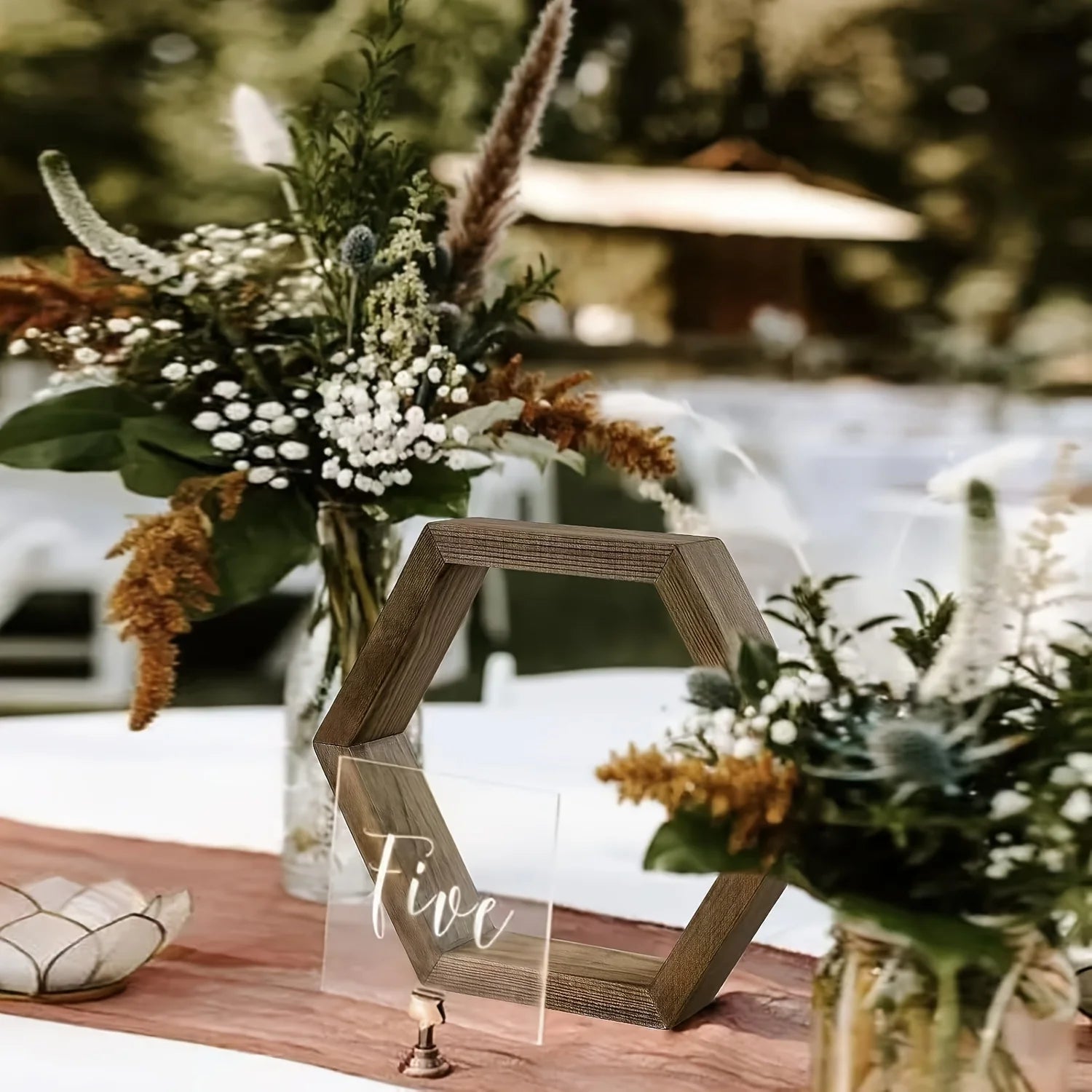 Wooden Hexagon Candle Holder