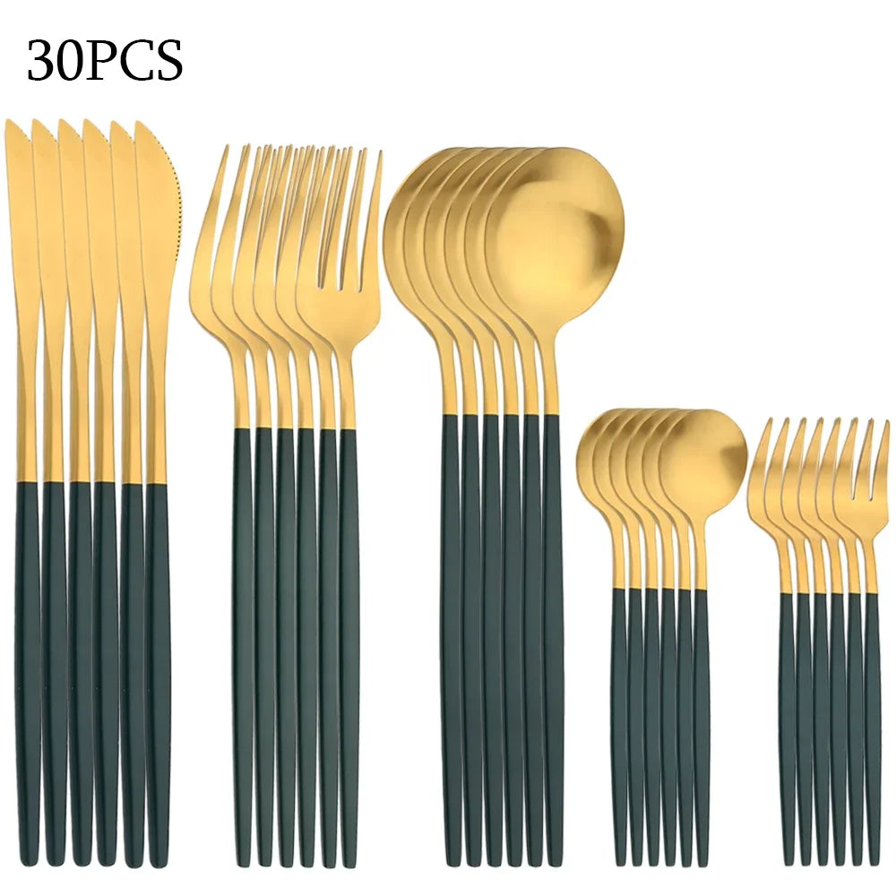 30-Piece Black & Gold Cutlery