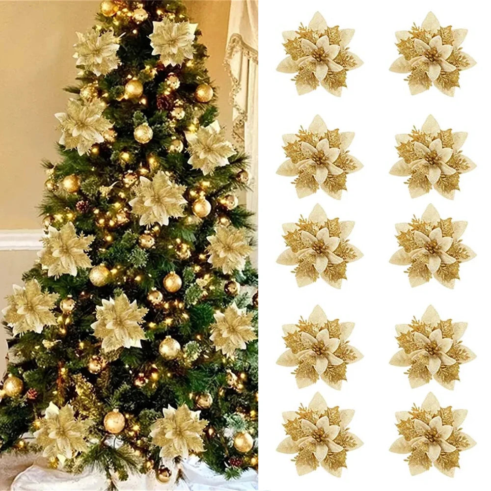 5/10pcs Glitter Christmas Flowers