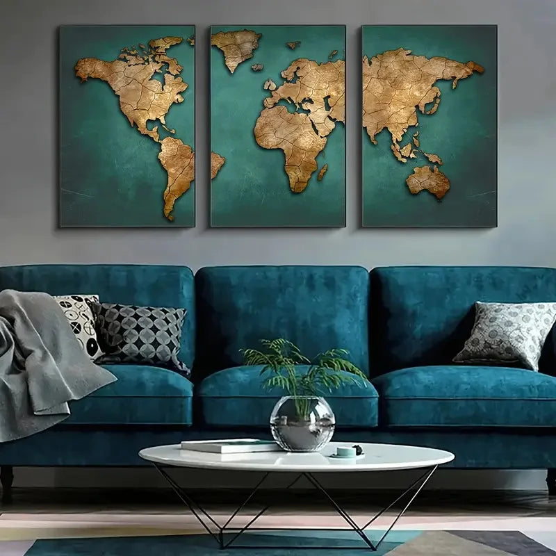 3PCS Retro World Map Art