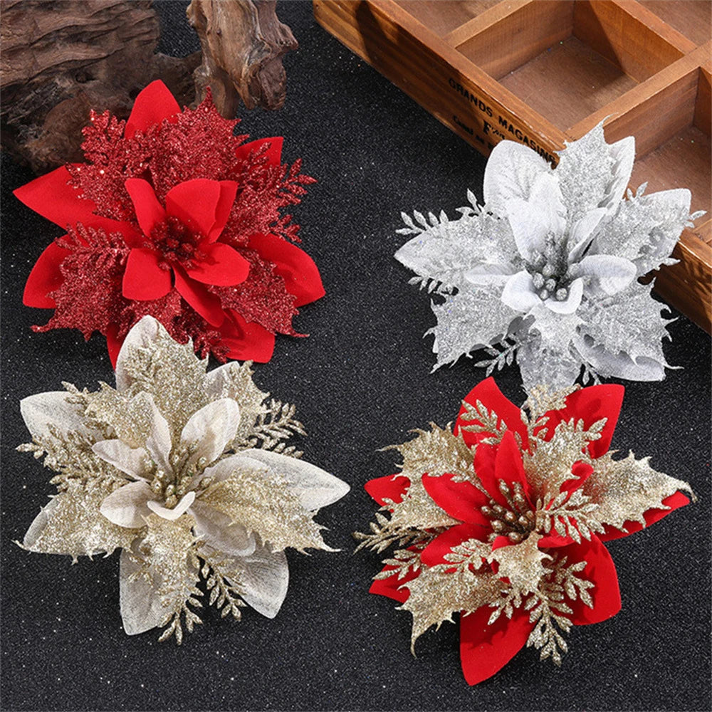 5/10pcs Glitter Christmas Flowers