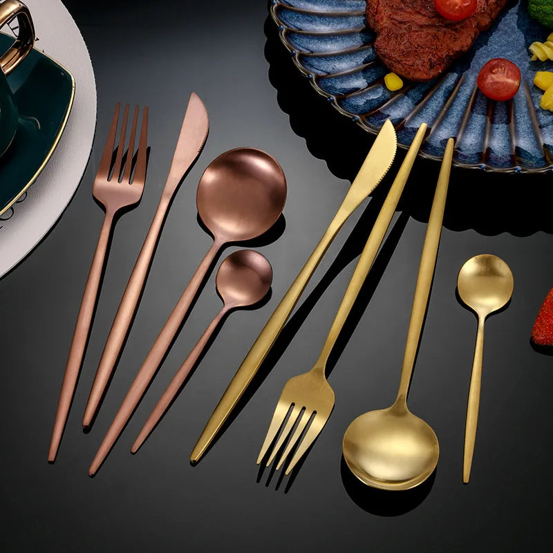 30-Piece Black & Gold Cutlery