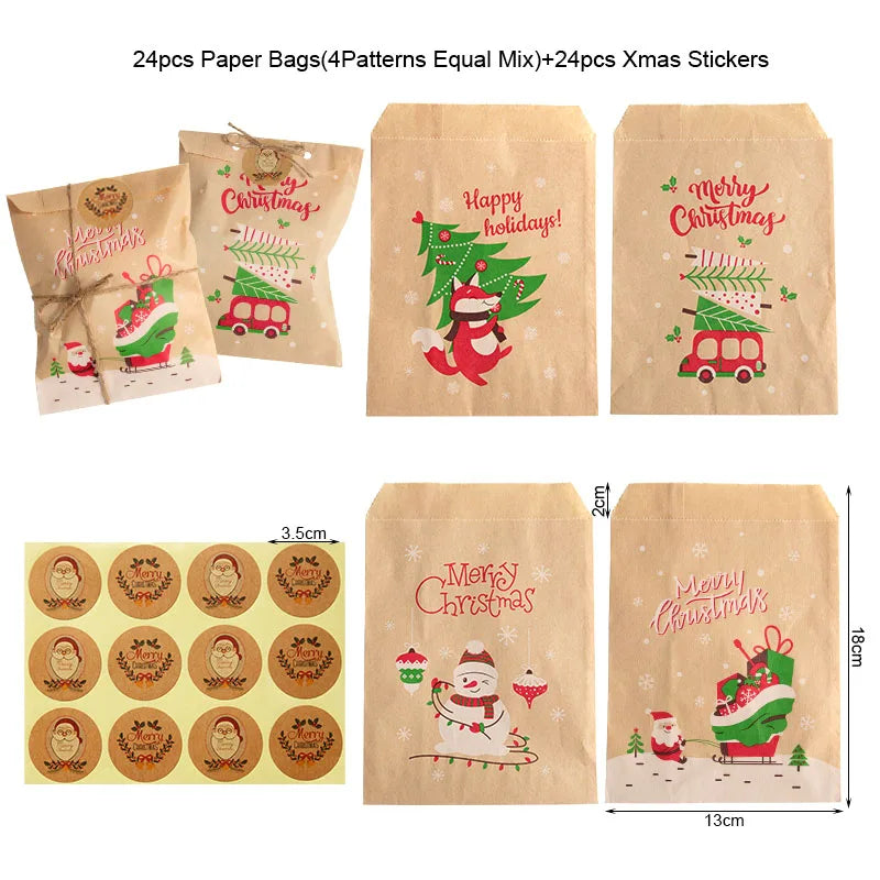 24pcs Christmas Kraft Gift Bags